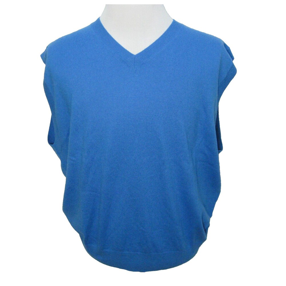 New CUTTER & BUCK Men's (Size 1X Big) Blue Wool & Angora Sweater Vest V-Neck Top